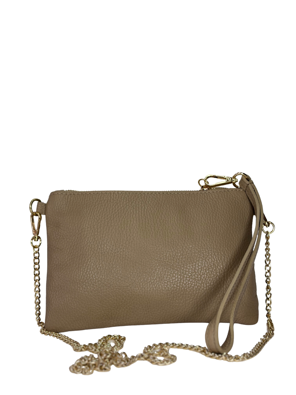Clutch de Cuero Graneado - Taupe, confeccionado en cuero genuino con textura graneada que aporta carácter y resistencia.
