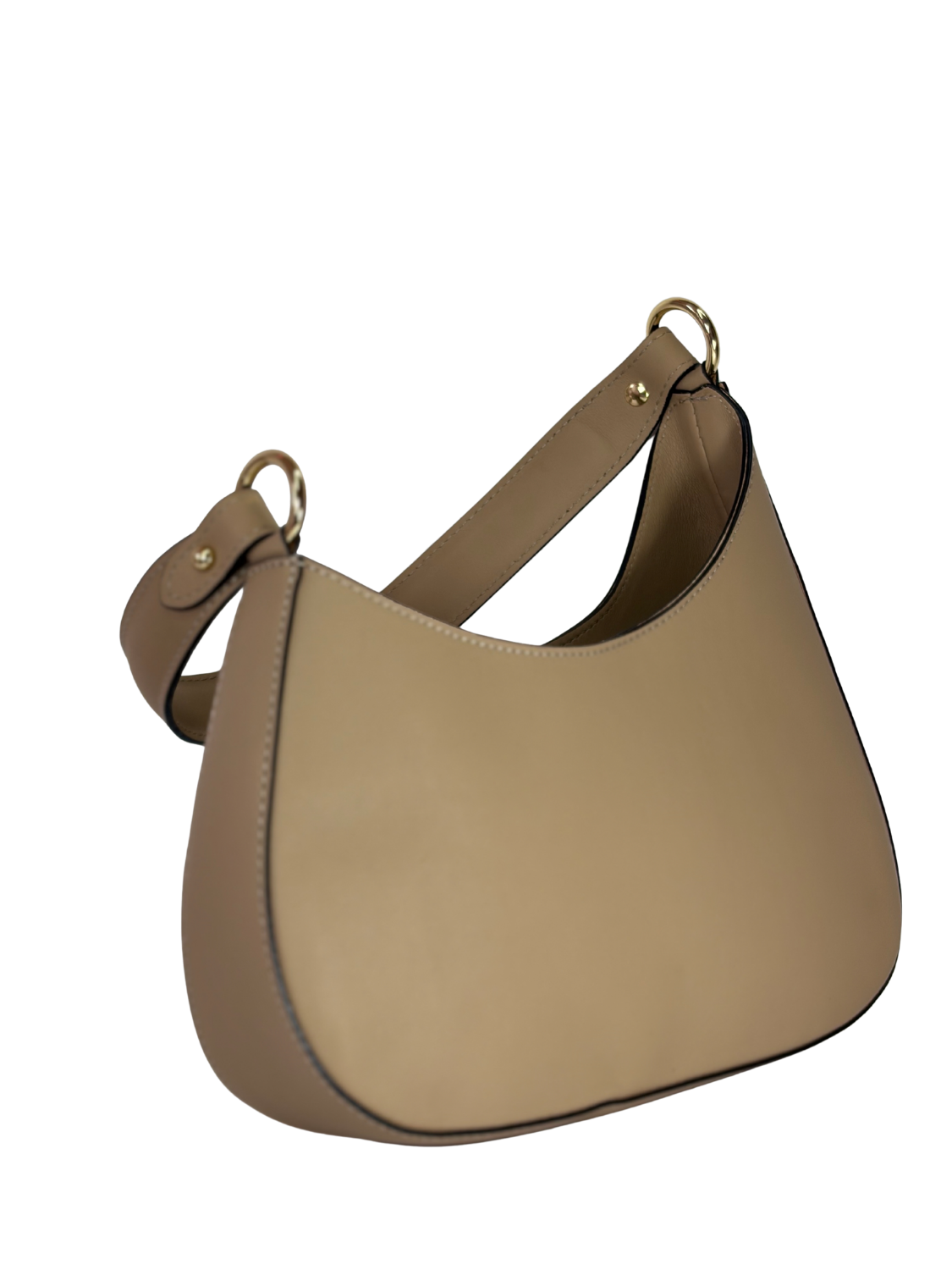 Cartera de Cuero Liso Hobo - Beige con diseño minimalista y acabado uniforme que resalta la calidad del cuero genuino.