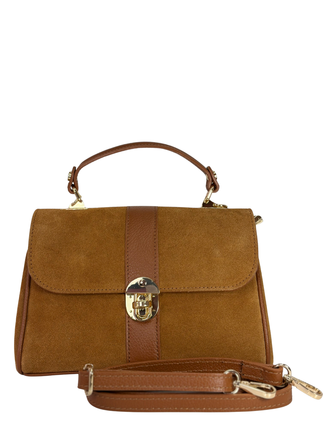 Cartera de Cuero Gamuza Milano - Marrón en cuero genuino tipo gamuza con textura suave y elegante.