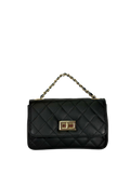 Cartera de Cuero Matelassé - Negra con diseño acolchado elegante y cadena metálica sofisticada.
