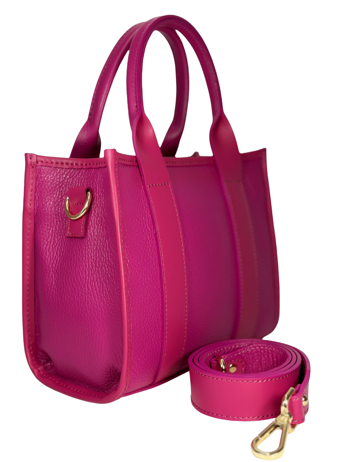 Cartera de Cuero Venezia - Fucsia con detalles metálicos elegantes y correa ajustable para mayor versatilidad.