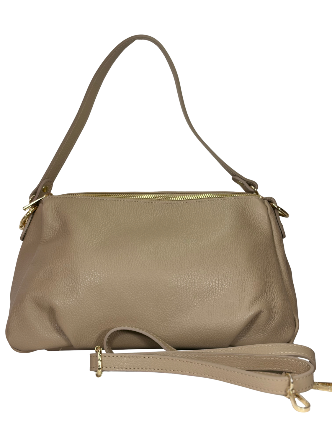 Cartera de Cuero Siena - Arena en cuero genuino con diseño compacto y tono neutro elegante.