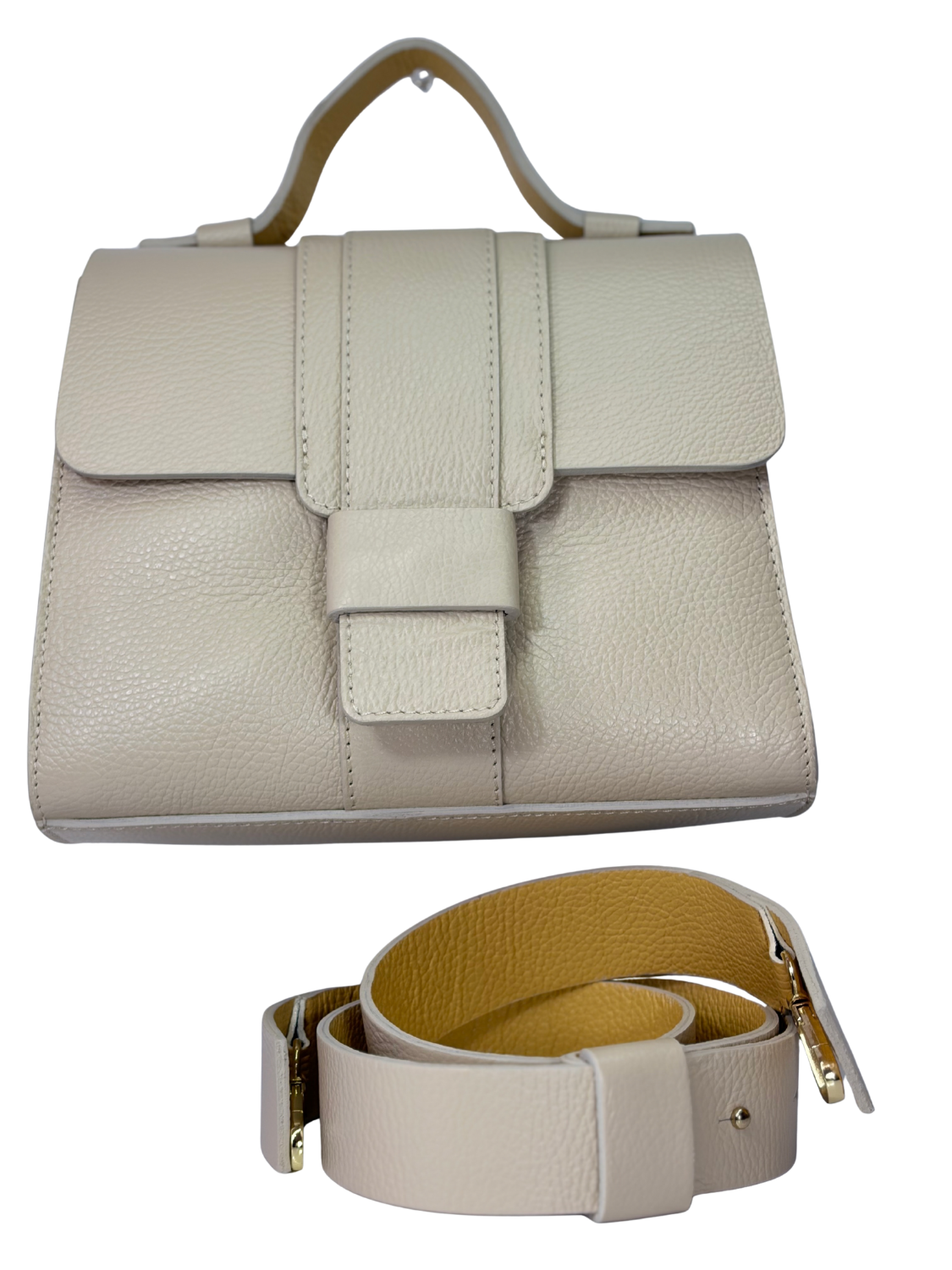 Cartera de Cuero Firenze - Crema con interior funcional y detalles metálicos sofisticados.