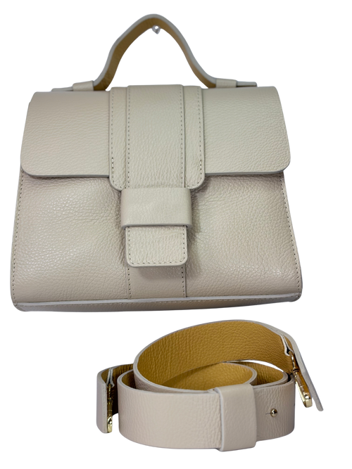 Cartera de Cuero Firenze - Crema con interior funcional y detalles metálicos sofisticados.