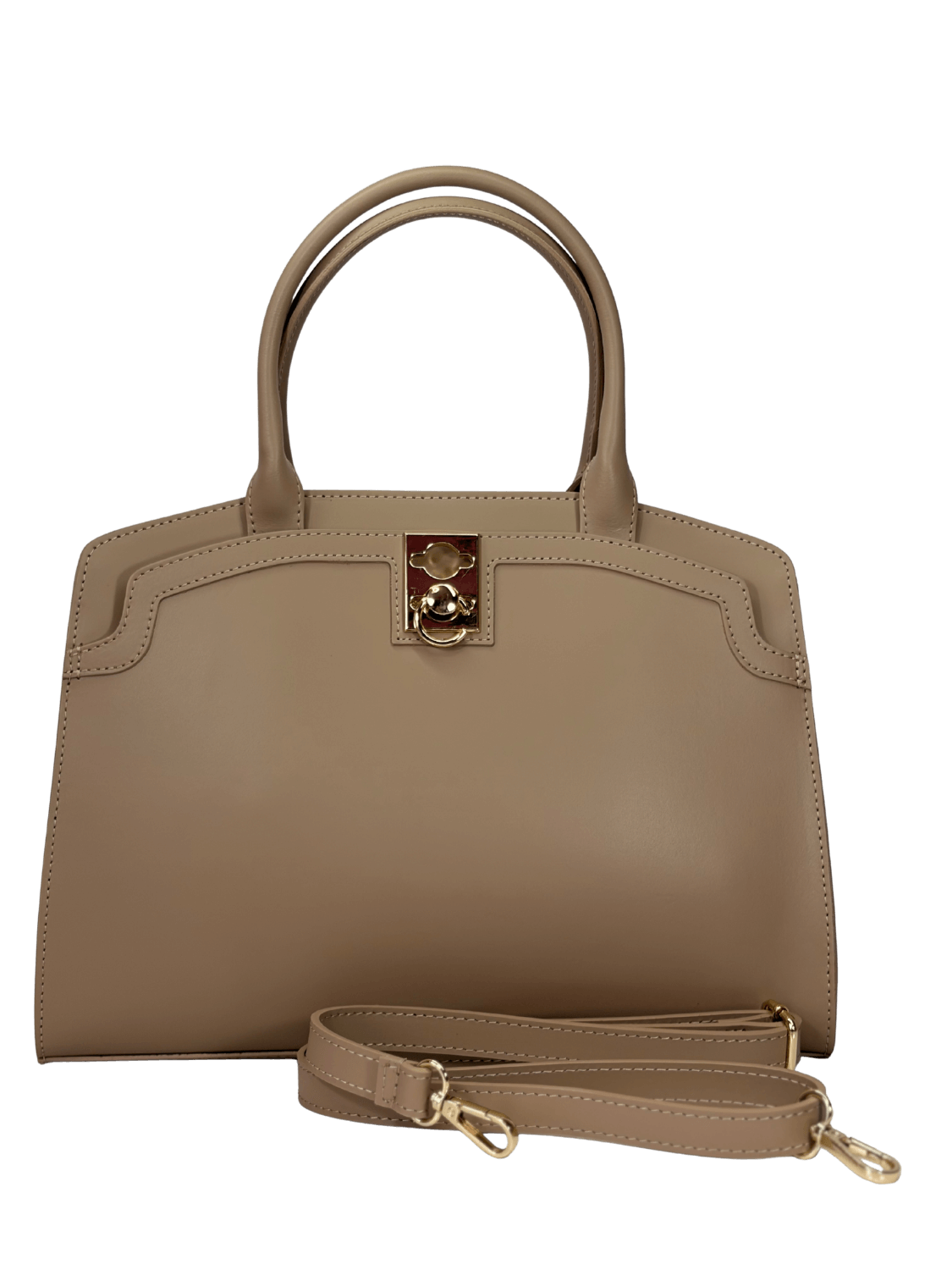 Cartera de Cuero Torino - Latte, elegante bolso de cuero con asa y correa ajustable, color latte.