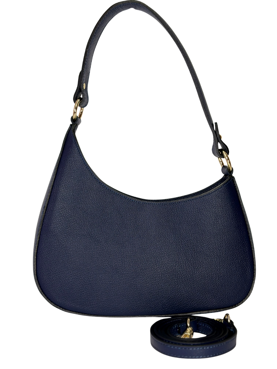Cartera de Cuero Graneado Hobo - Azul, bolso hobo de cuero texturizado azul con correa adicional.