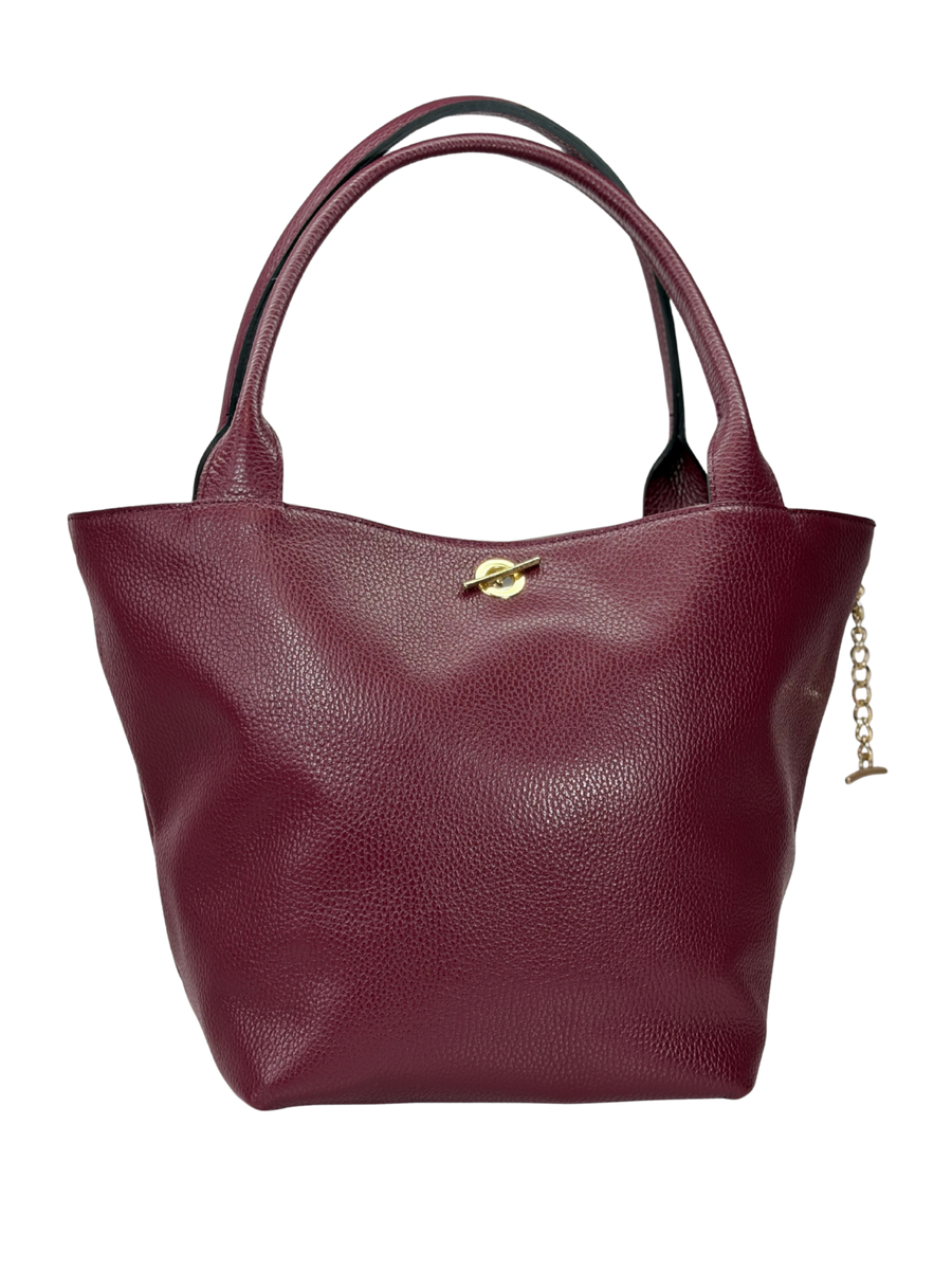 Cartera de Cuero Tote - Borgoña en cuero genuino con diseño amplio y tono profundo sofisticado.
