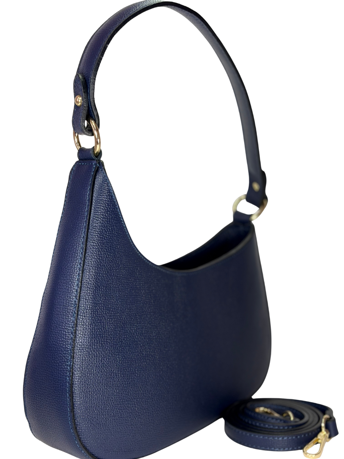 Cartera de Cuero Graneado Hobo - Azul, bolso mini hobo en cuero texturizado azul con correa adicional.