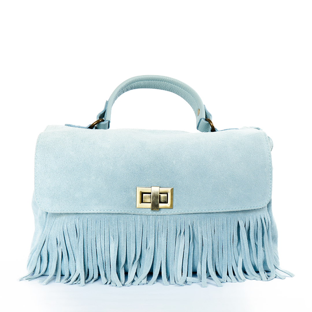 Cartera de cuero gamuza mujer Sorrento color celeste