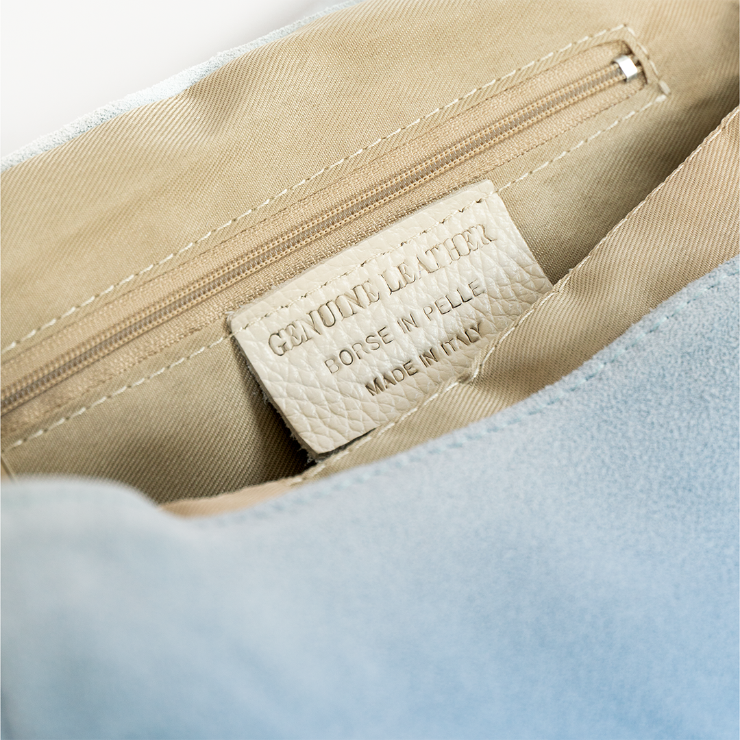 Cartera de cuero gamuza mujer Sorrento color celeste