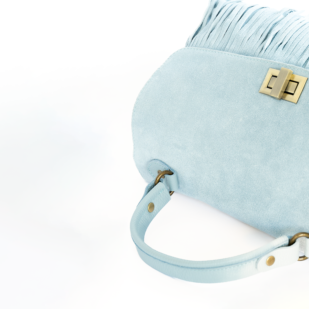 Cartera de cuero gamuza mujer Sorrento color celeste
