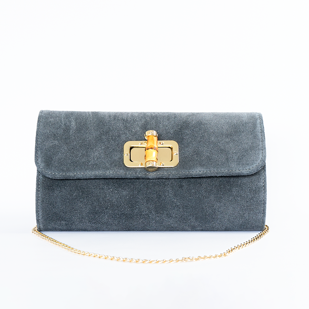 Clutch de cuero mujer color gris