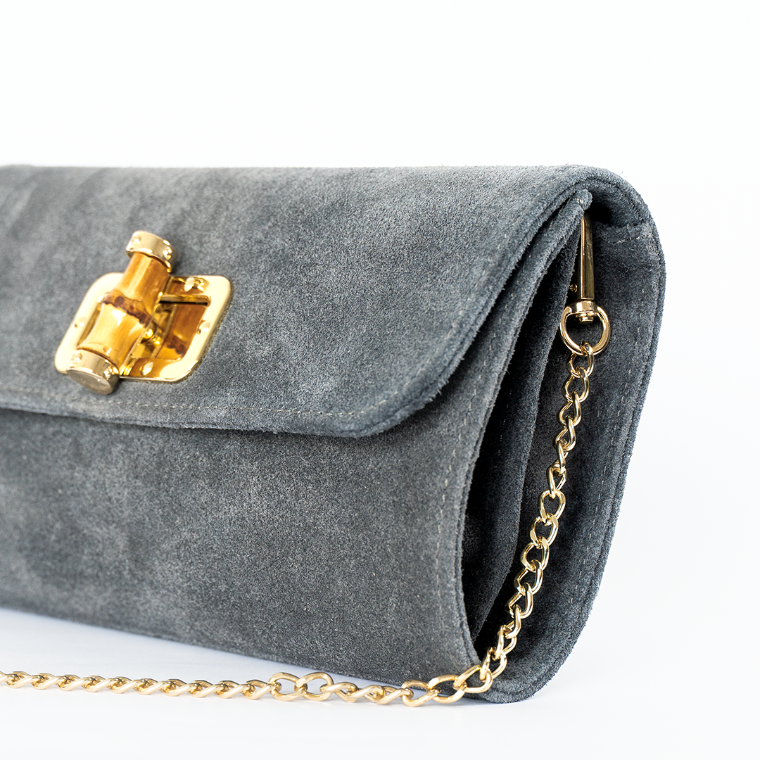 Clutch de cuero mujer color gris