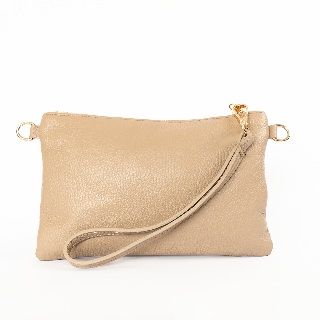 Clutch de cuero mujer color taupe