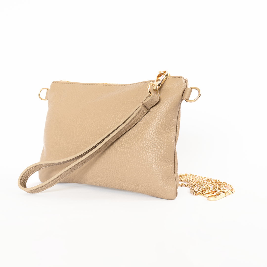 Clutch de cuero mujer color taupe