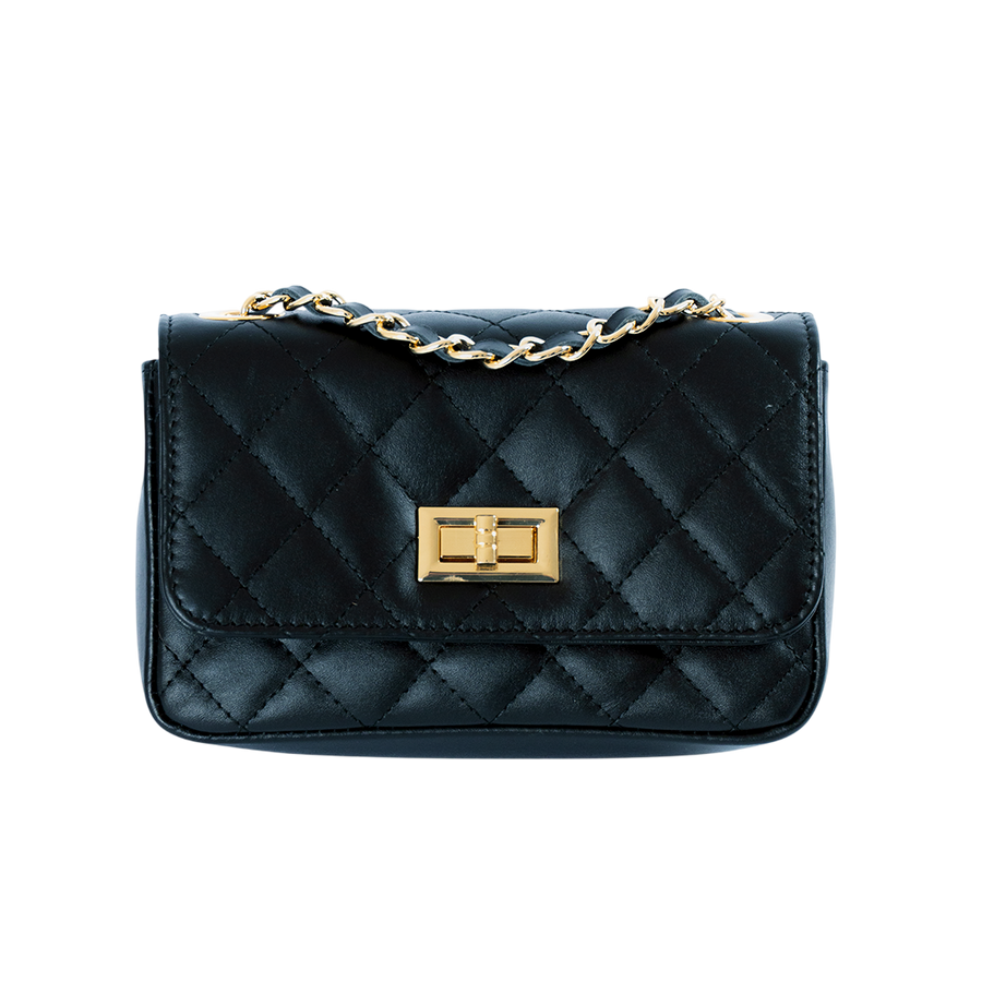 Cartera de cuero mujer matelassé color negra