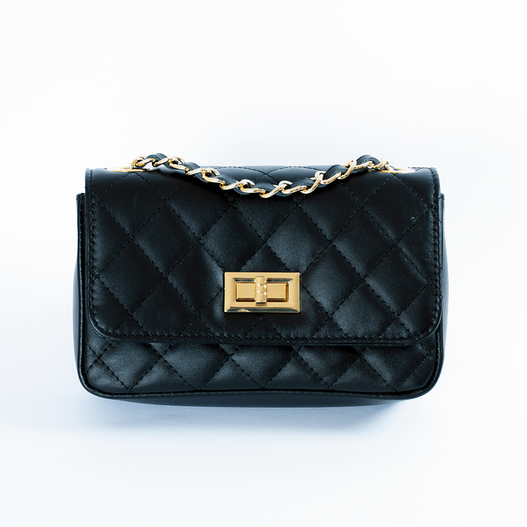 Cartera de cuero mujer matelassé color negra