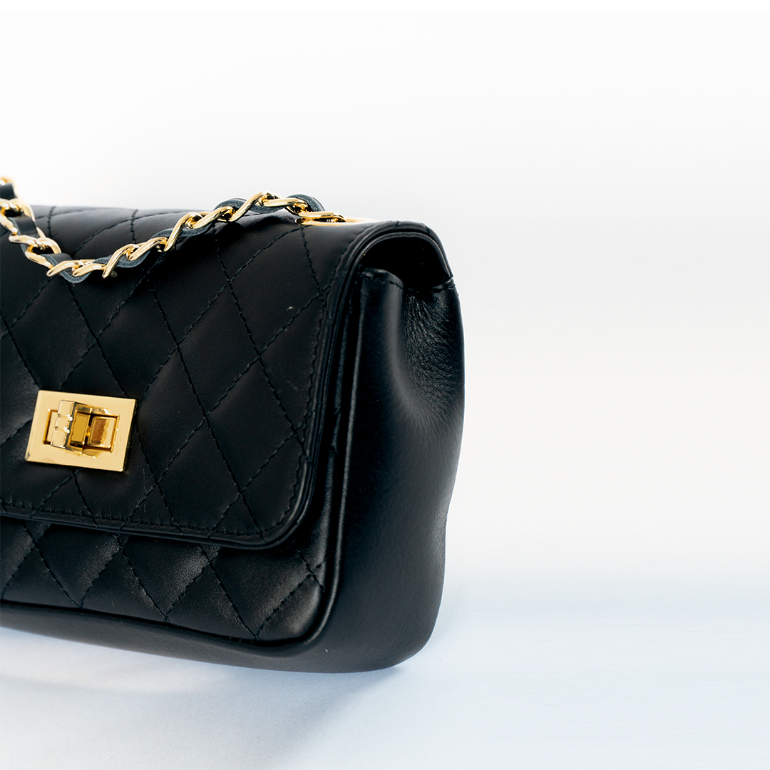 Cartera de cuero mujer matelassé color negra
