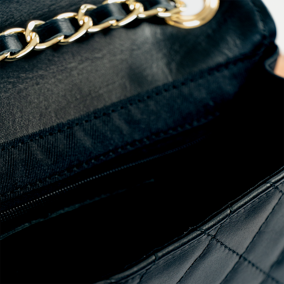 Cartera de cuero mujer matelassé color negra