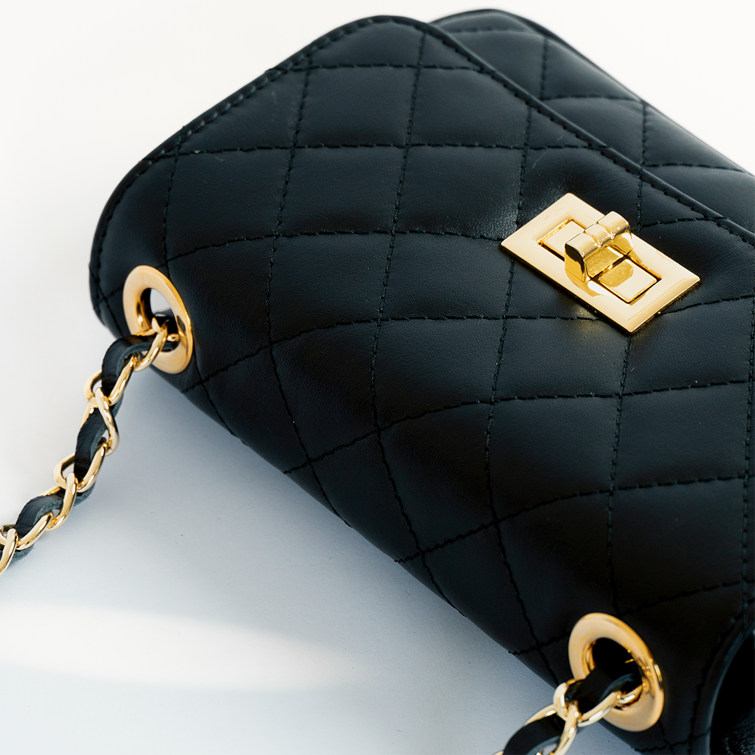 Cartera de cuero mujer matelassé color negra